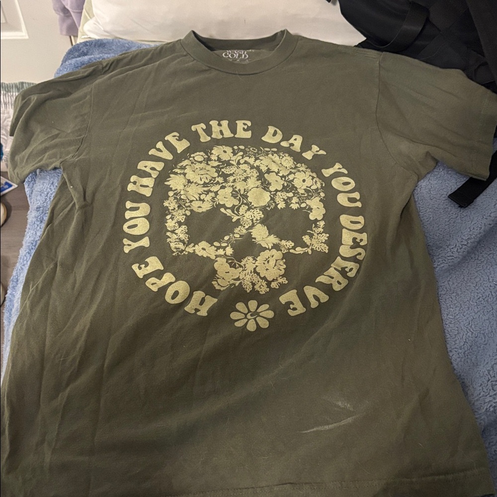 Olive Graphic T-Shirt with Skull Design